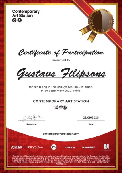 Certificate for taking part in ehhibition in Japan,Shibuya metro station,2020